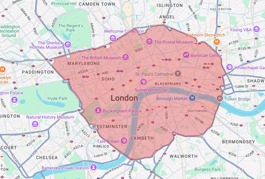 London Congestion Charge zone map