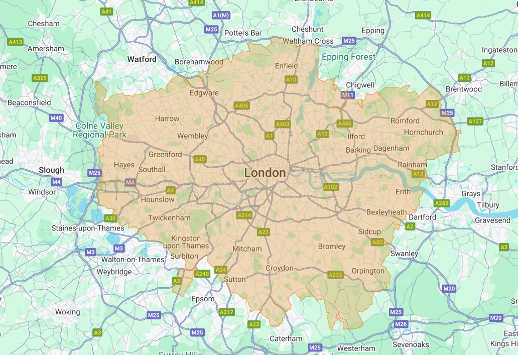 ULEZ zone map showing coverage within M25